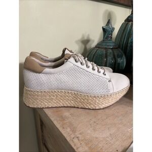 OTOT Women' Beige Leather White Beige 18F935 Espadrille Sneakers Size 7.5M